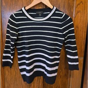 J. Crew Merino Wool Crew Neck Sweater in Black with White Stripes